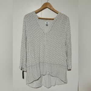 Old Navy Medium Black White Paisley 3/4 Sleeve Bohemian Tunic Top
